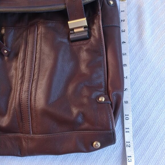B Makowsky Chocolate Mocha Brown Leather Messenger Style Shoulder Bag - Picture 8 of 16